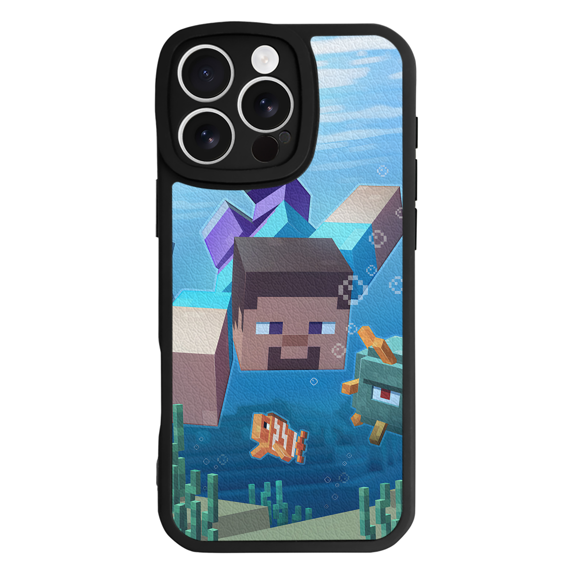 （画像用） マインクラフト ブロックの世界 Minecraft MC Block world 【iPhone 16シリーズ対応】シリコンスマホケース（レザー調） 材質：シリコン